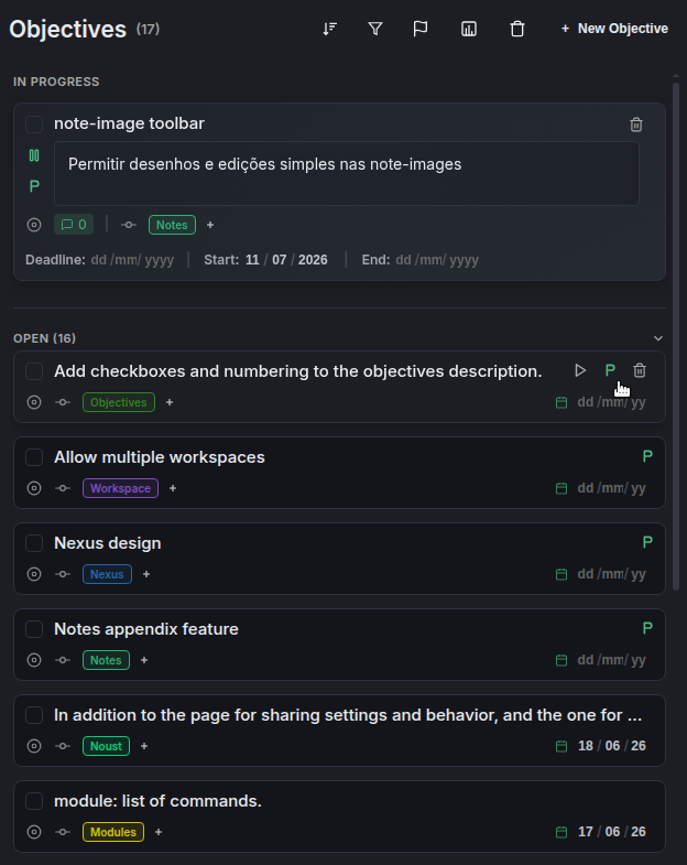 Nexus Objectives Goals